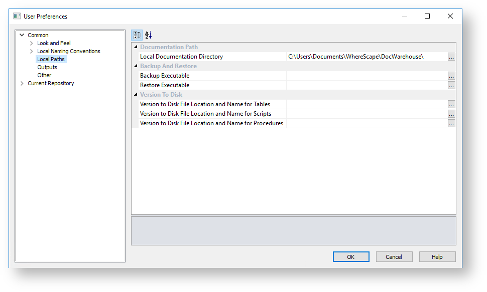 WhereScape RED 10.2.0.0 > Common > Local Paths.png