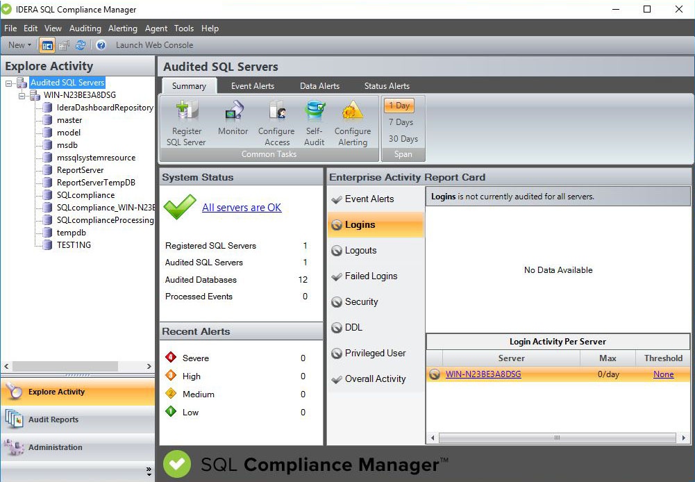 Explore Activity - Audited SQL Servers Summary tab - SQL Compliance ...